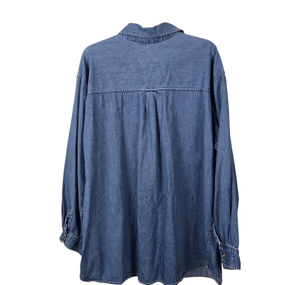 Victoria Jones Woman Denim Chambray Birdhouse Birds Grannycore Vtg Shirt XXL - Picture 3 of 14